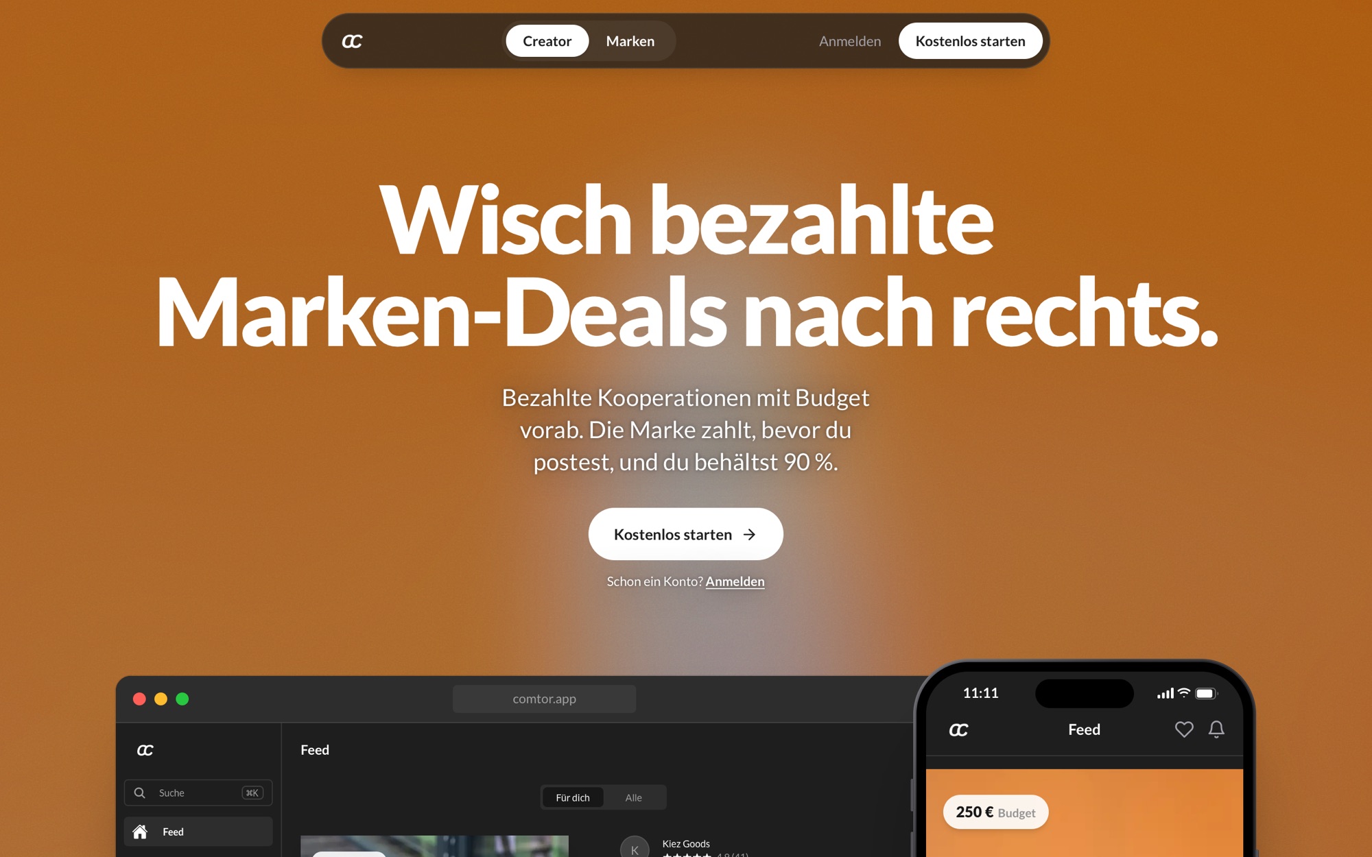 Die Website comtor.app auf dem Laptop